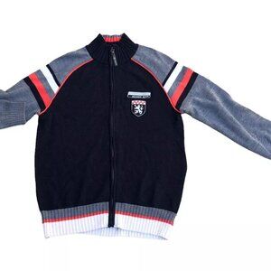 EXR Fifty Five 55 Seconds Knit Sweater Jacket Men's LARGE Blue Racing Full Zip‌